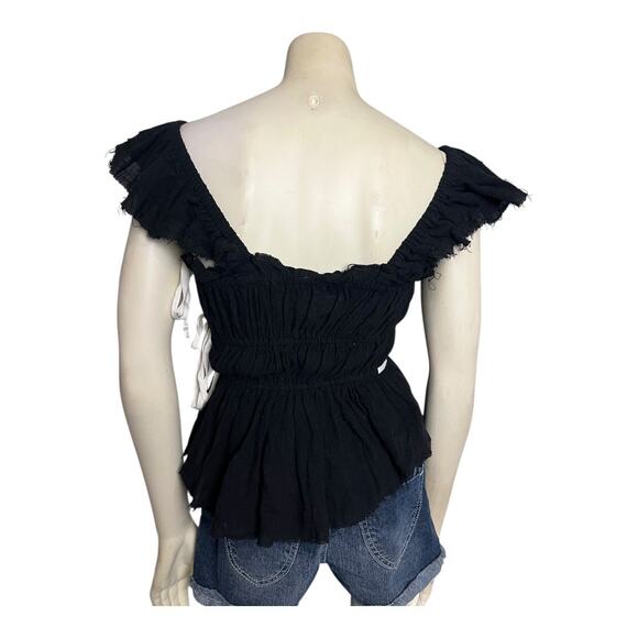 Sky to Moon Flutter Sleeve Smocked Babydoll Top Black Women's Size S Summer Cute - Picture 7 of 11